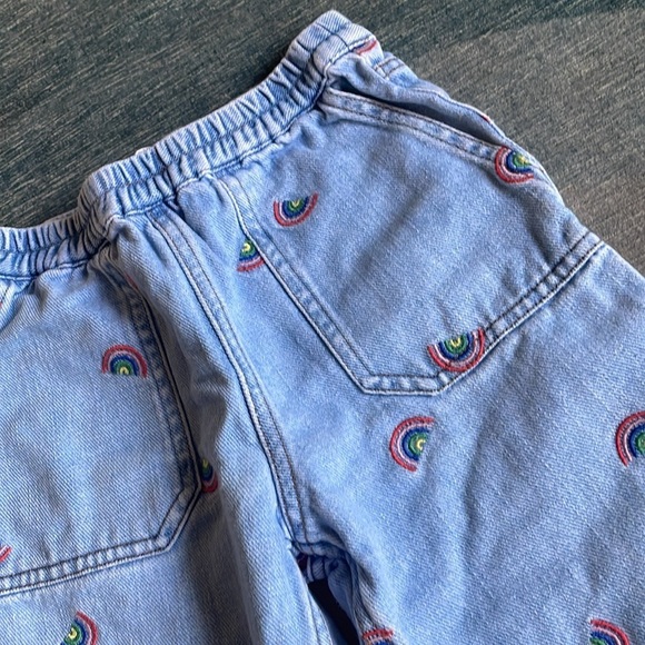 Mini Boden Kids Blue Denim Pants with Rainbow Embroidery - Picture 4 of 6